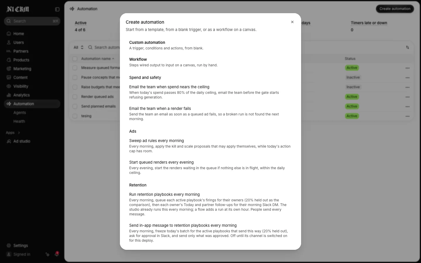 Creating an automation from a template